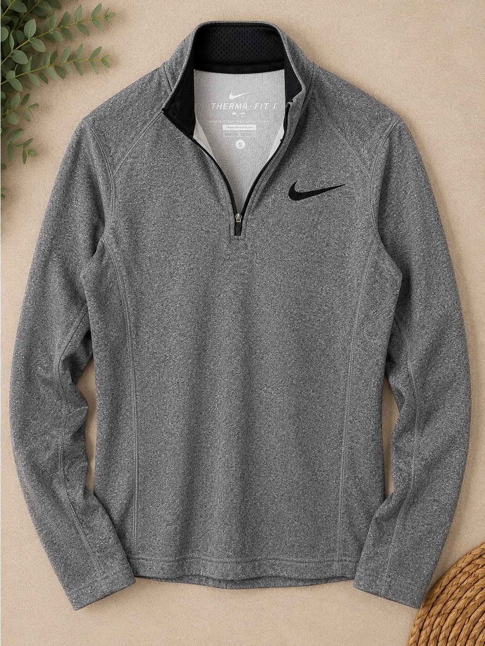 Nike Therma-FIT Gray Quarter Zip Pullover Athletic Training Top Small